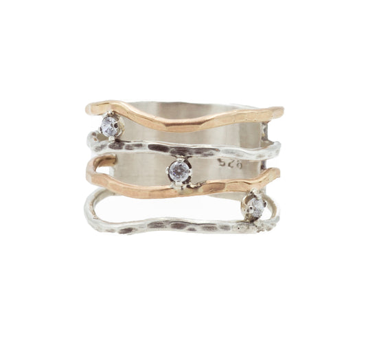 J & I Triple Floating Stone Ring