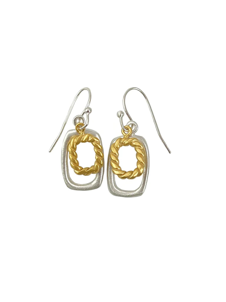 Silver and Gold Earrings Mixed Metals Brushed Silver 